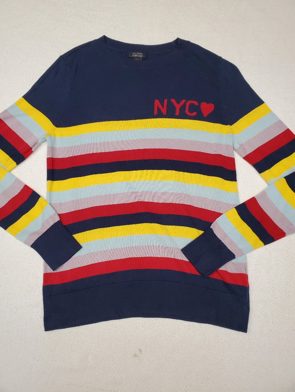 Halogen x Atlantic-Pacific NYC Stripe Sweater Navy Multicolor Size Small